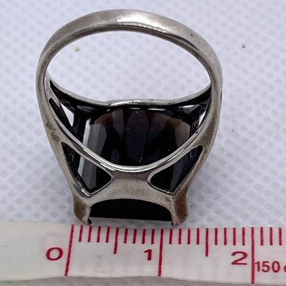 Vintage Smoky Quartz Cocktail Ring 925 Sterling Silver Emerald Cut Size 6.75 - Picture 8 of 12